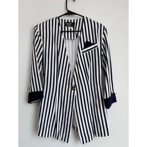 Vintage 80s Dawn Joy Fashions Striped Blazer Nautical Coastal Grandma Career 90s